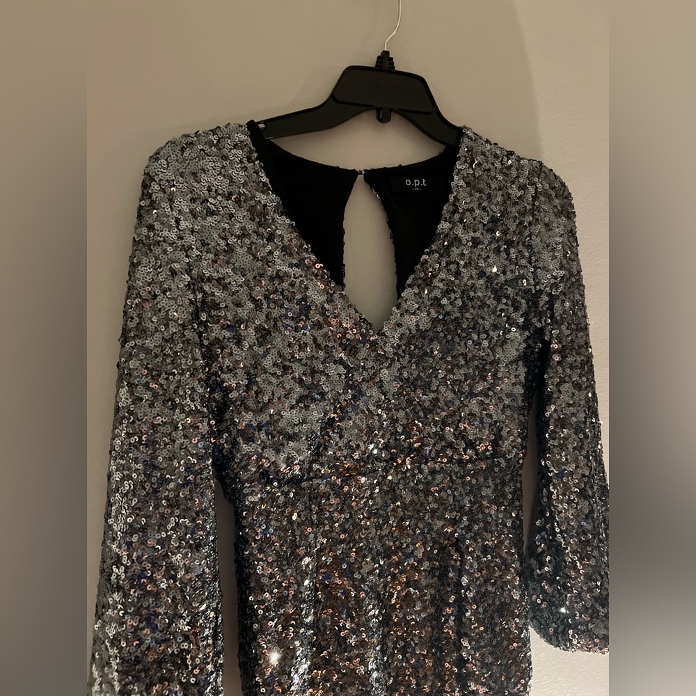 Silver sequin mini dress